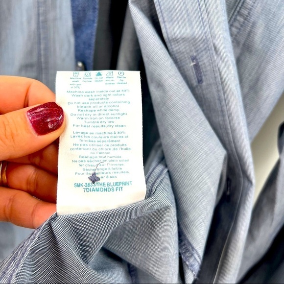 7 Diamonds blueprint button down mens long sleeved shirt - Picture 5 of 6